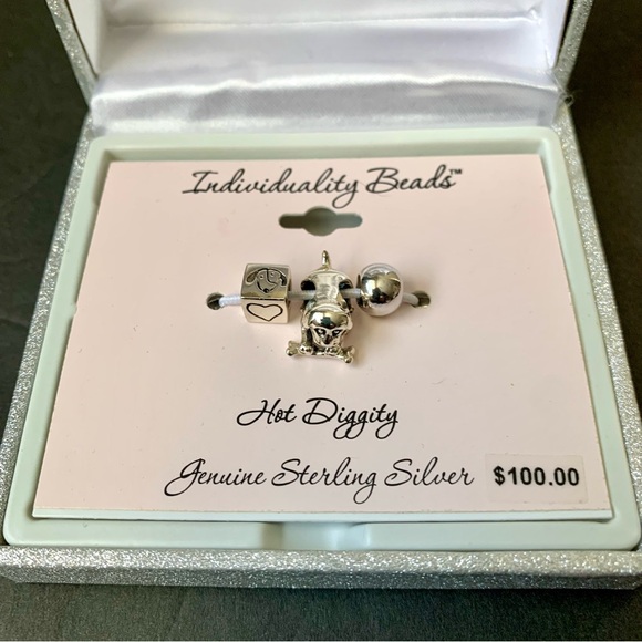 Sterling Silver Set of 3 - Dog w/Bone; Hot Diggity Individuality Charms NEW - Picture 1 of 6